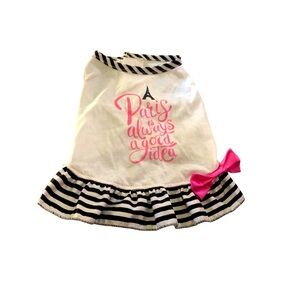 Pre-Owned Paris is Always a Good Idea" White and Pink B/W Striped Ruffle.